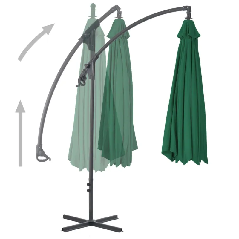 Gembinis sodo skėtis su plieniniu stulpu, žalias, 300cm