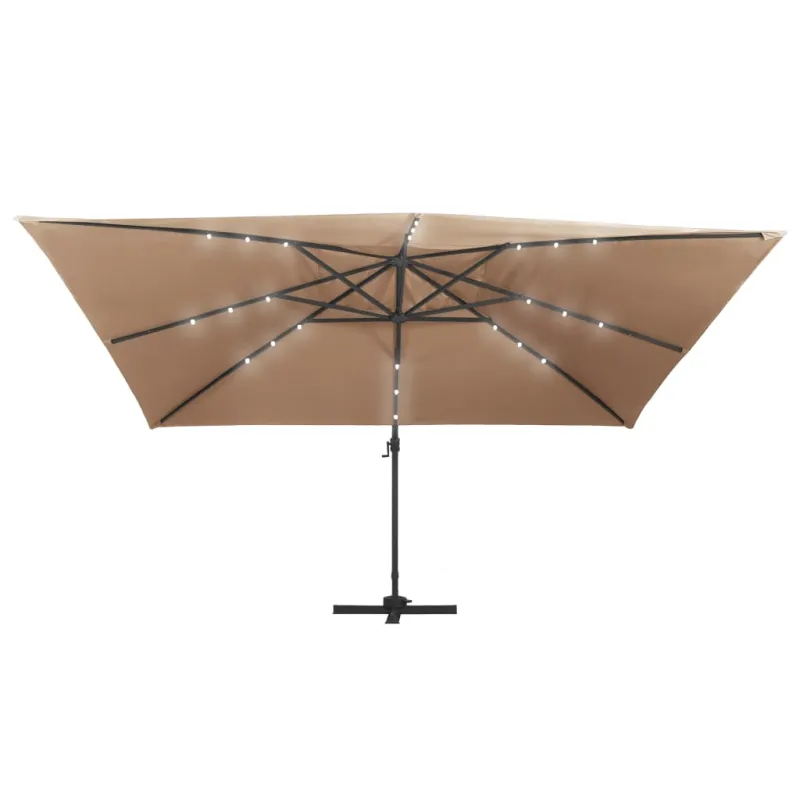 Gembinis skėtis su LED ir aliuminio stulpu, taupe, 400x300cm