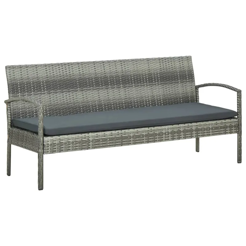 Trivietė sodo sofa su pagalvėle, pilkos spalvos, poliratanas