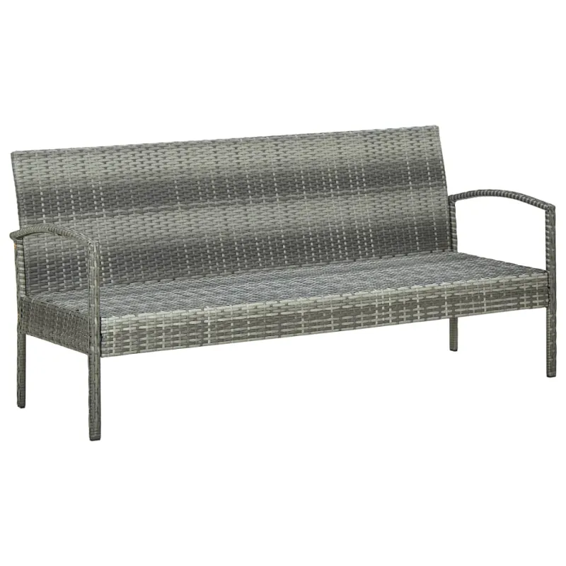 Trivietė sodo sofa su pagalvėle, pilkos spalvos, poliratanas