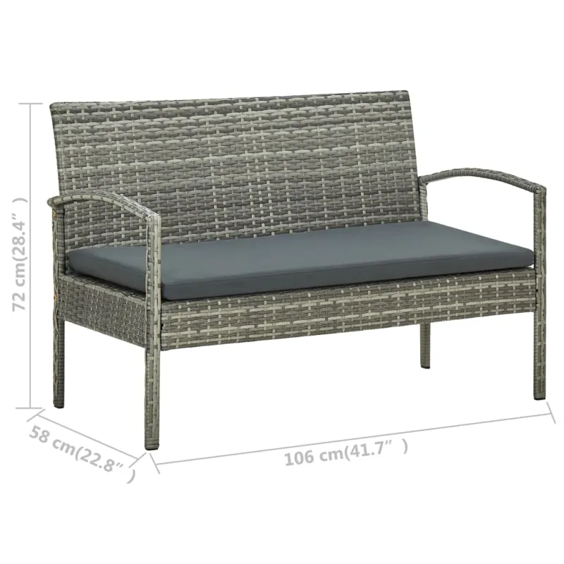 Trivietė sodo sofa su pagalvėle, pilkos spalvos, poliratanas