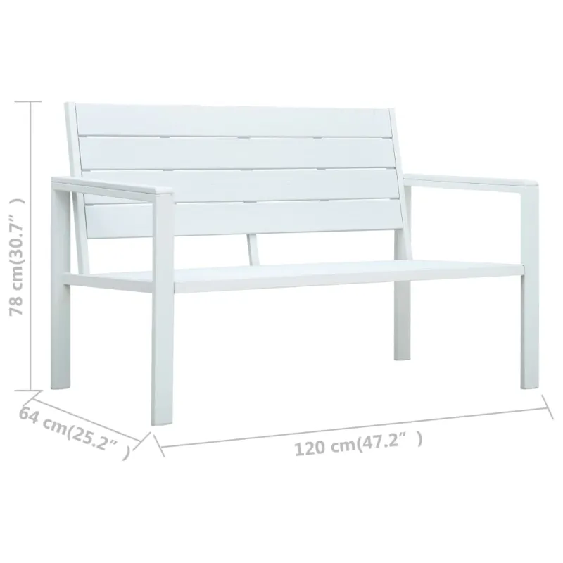 Sodo suoliukas, baltos spalvos, 120cm, HDPE, medienos imitacija