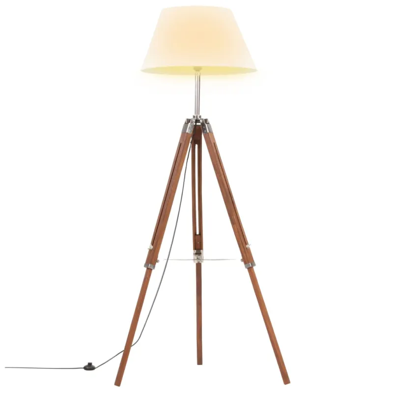 Trikojis šviestuvas, rudas ir baltas, 141cm, tikmedžio masyvas