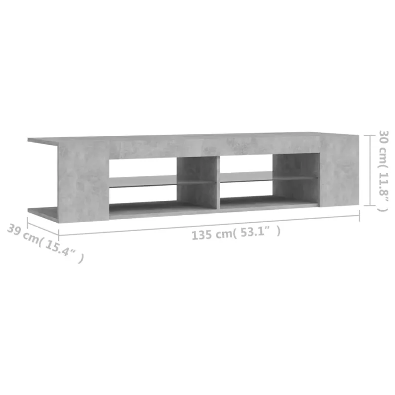 Televizoriaus spintelė su LED, betono pilka, 135x39x30cm