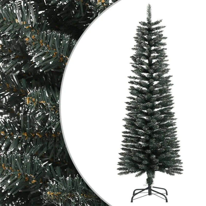 Dirbtinė siaura Kalėdų eglutė su stovu, žalia, 120cm, PVC