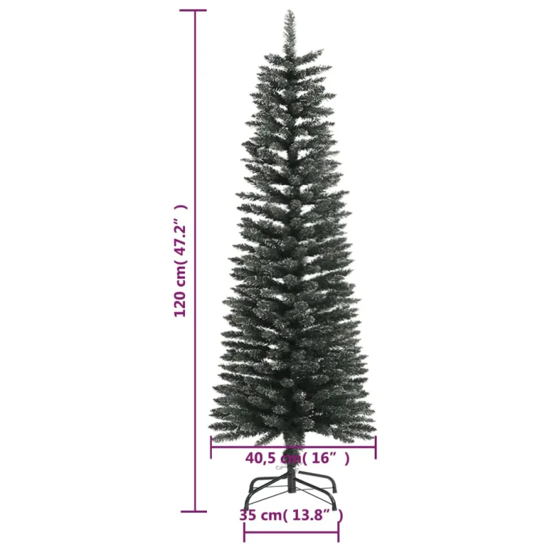 Dirbtinė siaura Kalėdų eglutė su stovu, žalia, 120cm, PVC
