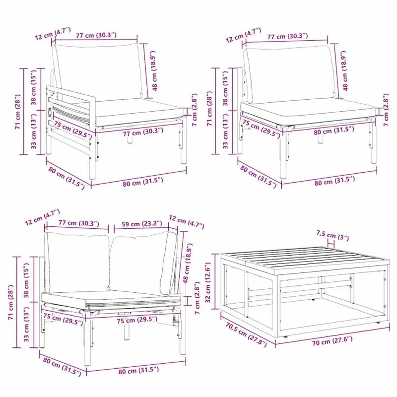 Sodo sohvaryhmä tyynyine 11 osaa, musta teräs