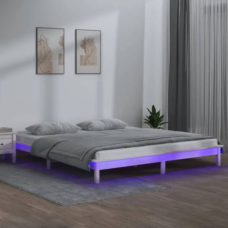 Lovos rėmas su LED, baltas, 180x200cm, mediena, itin didelis