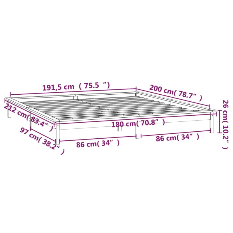 Lovos rėmas su LED, baltas, 180x200cm, mediena, itin didelis