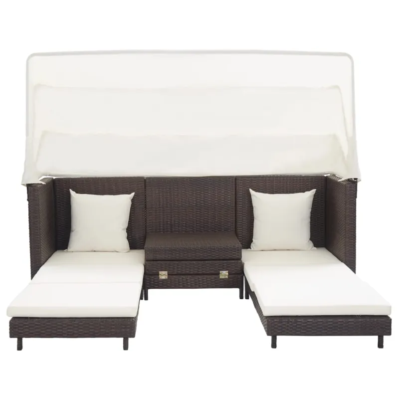 Ištraukiama trivietė sofa-lova su stogeliu, ruda, poliratanas