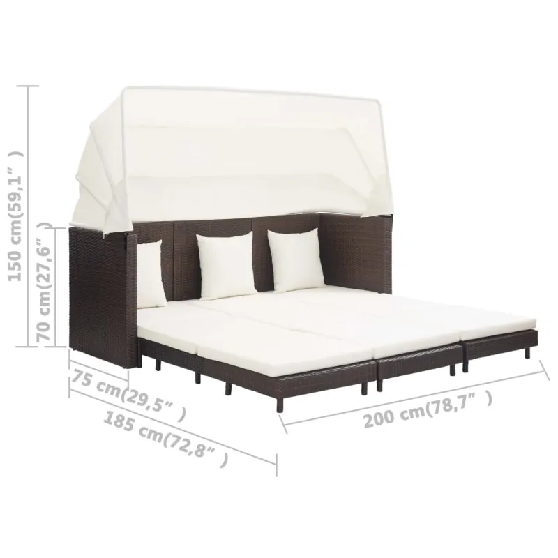 Ištraukiama trivietė sofa-lova su stogeliu, ruda, poliratanas