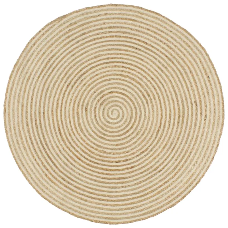 Kilimas, baltas, 150cm, džiutas, rankų darbo, spiralės dizainas