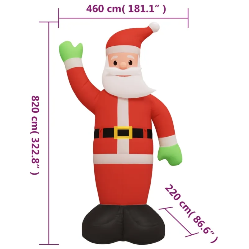 Pripučiamas Kalėdų Senelis su LED lemputėmis, 820cm