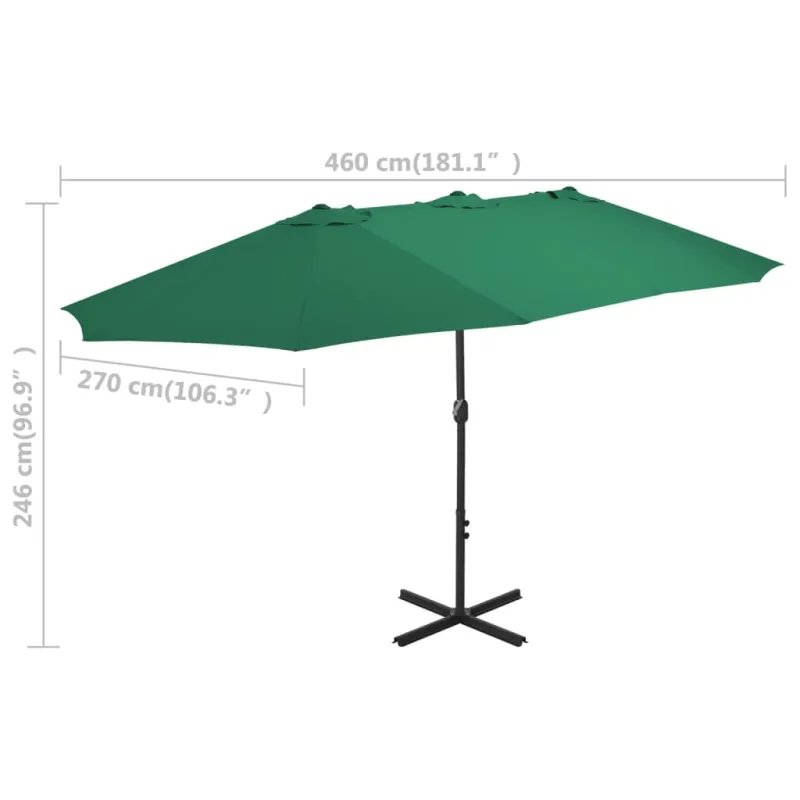 Lauko skėtis nuo saulės su aliuminio stulpu, žalias, 460x270cm
