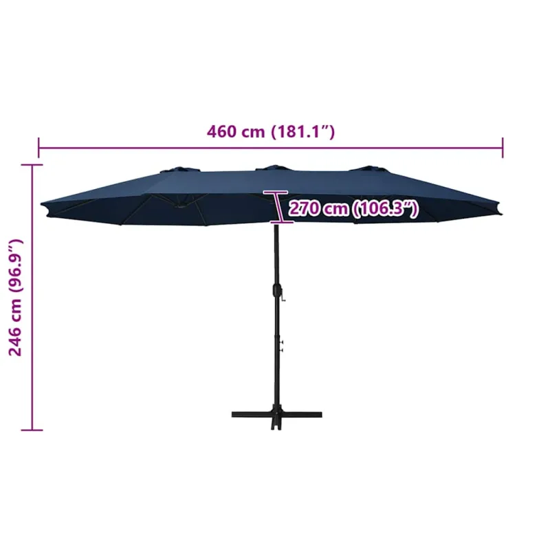 Lauko skėtis nuo saulės su aliuminio stulpu, mėlynas, 460x270cm