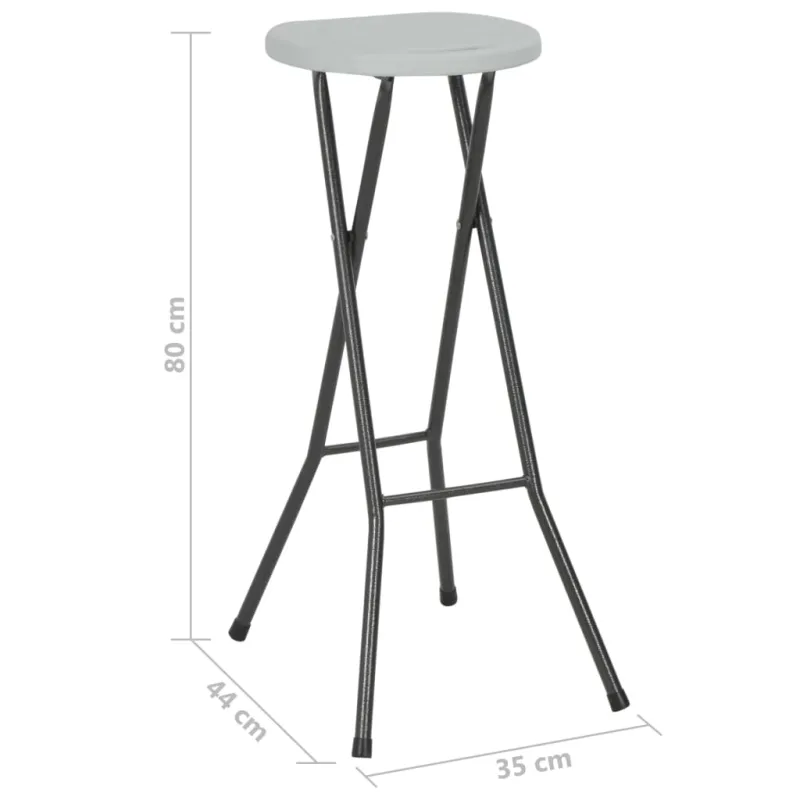 Sulankstomos baro taburetės, 2 vnt., HDPE ir plienas, baltos