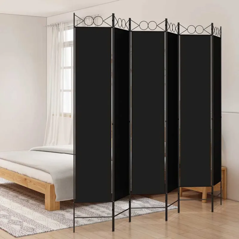 Kambario pertvara, 6 dalių, juodos spalvos, 240x220cm, audinys