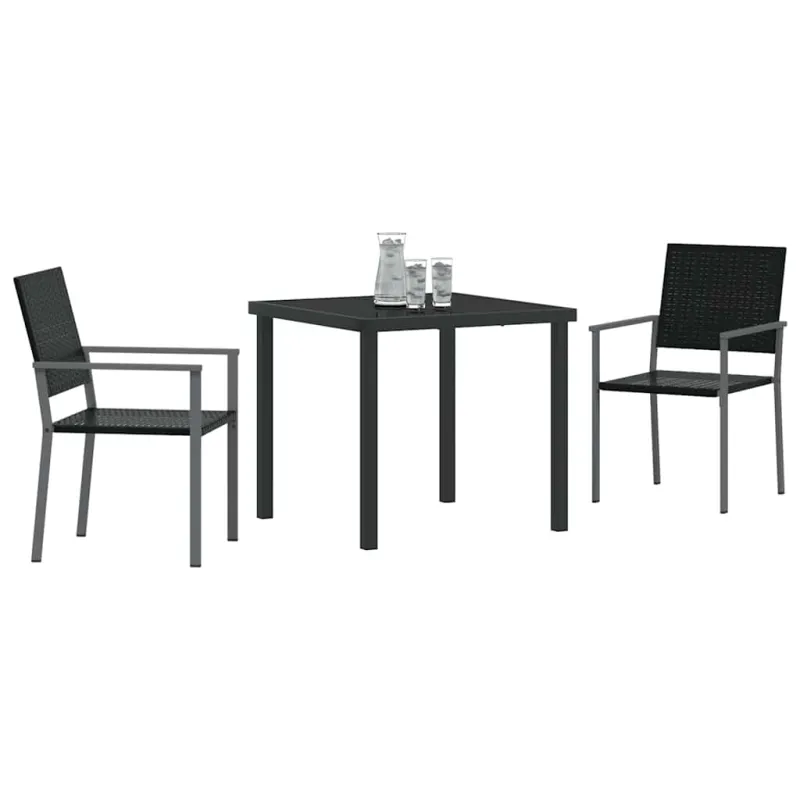 Sodo ruokailuryhmä 3 osaa, musta PE-rattaita
