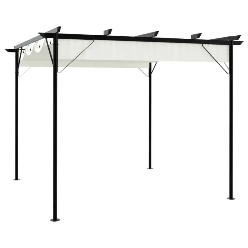 Pergolė su ištraukiamu stogu, kreminė balta, 3x3m, plienas