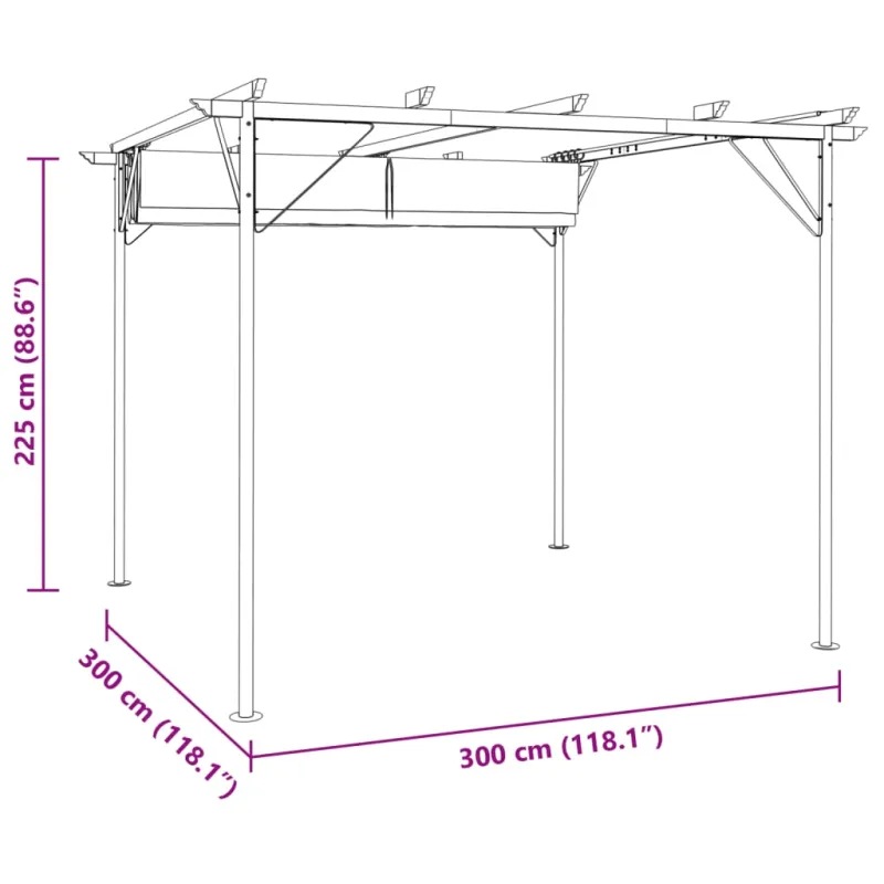 Pergolė su ištraukiamu stogu, kreminė balta, 3x3m, plienas