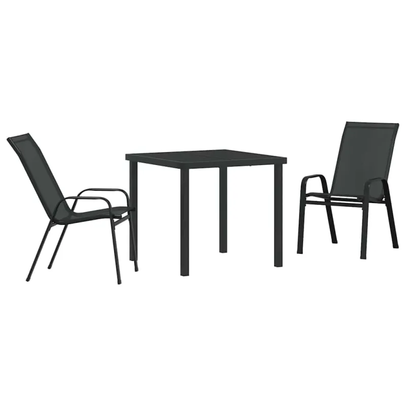 Sodo ruokailuryhmä 3 osaa, musta, pulverimaalattu teräs