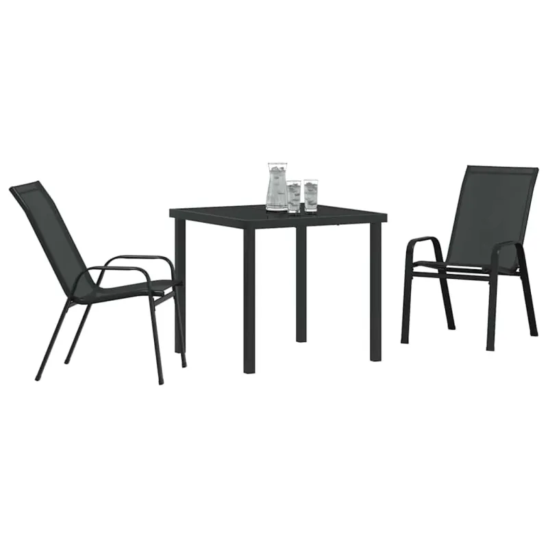 Sodo ruokailuryhmä 3 osaa, musta, pulverimaalattu teräs