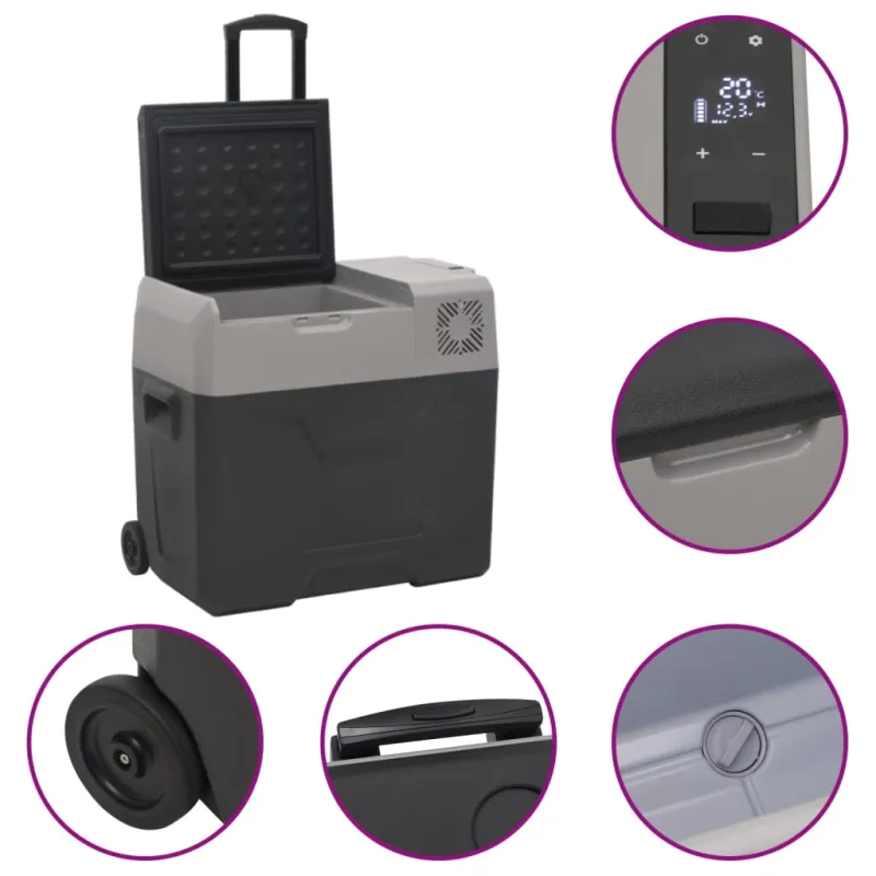 Šaltdėžė su ratukais ir rankena, juoda ir pilka, 30l, PP
