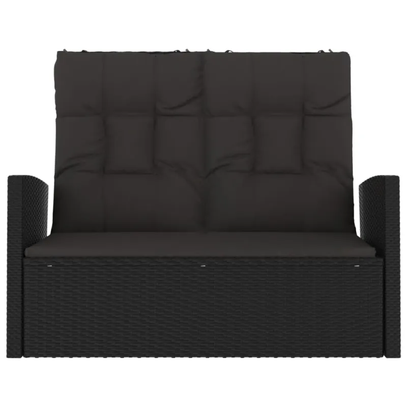Sodo suoliukas su pagalvėlėmis, juodas, 118cm, poliratanas