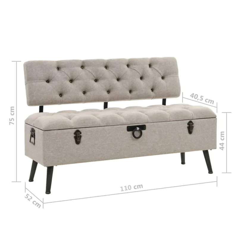 Suoliukas-daiktadėžė su atlošu, kreminis, 110cm, audinys