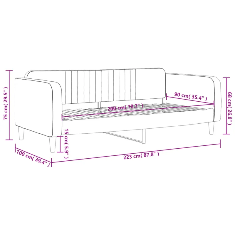 Sofa, rožinės spalvos, 90x200cm, aksomas