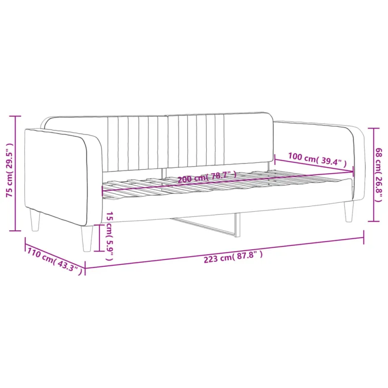 Sofa, rožinės spalvos, 100x200cm, aksomas