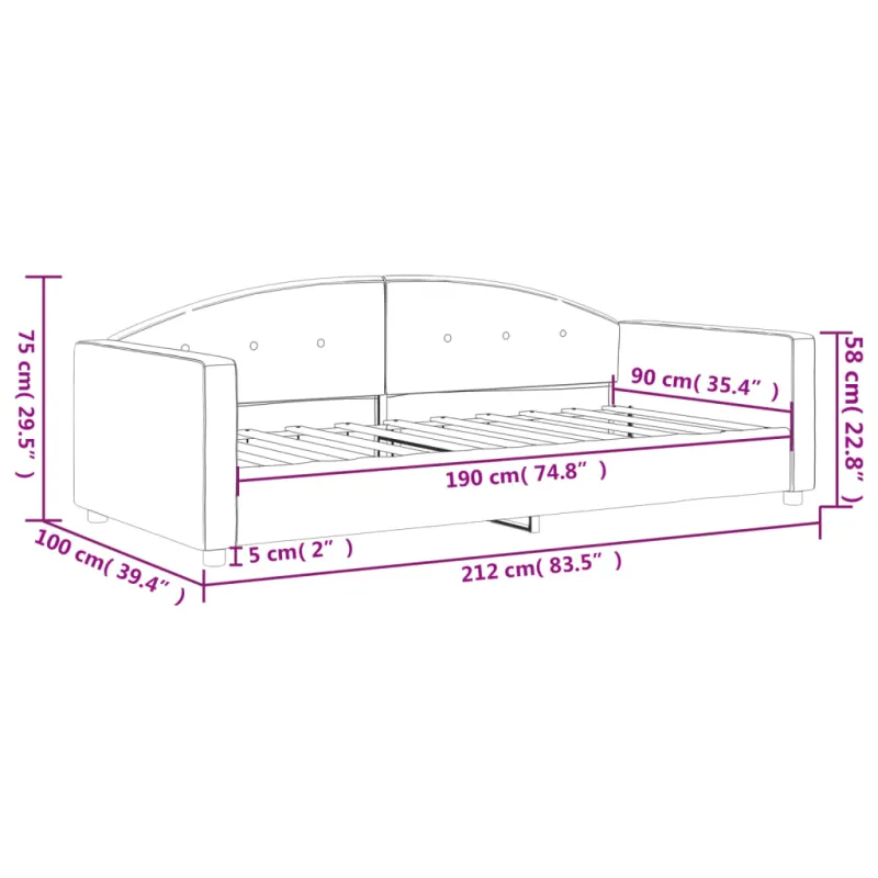 Sofa, juodos spalvos, 90x190cm, aksomas