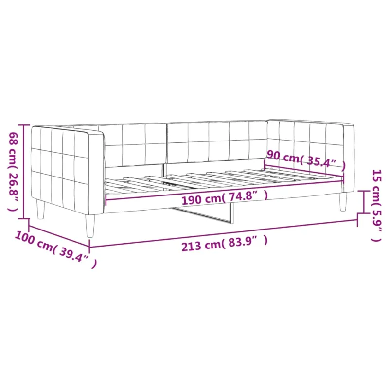Sofa, šviesiai pilkos spalvos, 90x190cm, aksomas