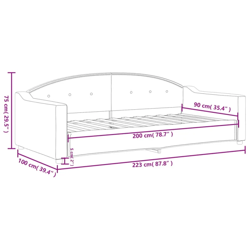 Sofa, juodos spalvos, 90x200cm, audinys