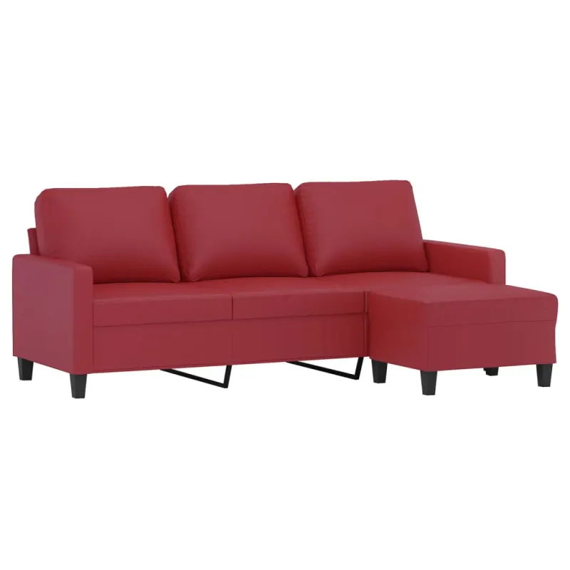 Trivietė sofa su pakoja, raudonojo vyno, 180cm, dirbtinė oda