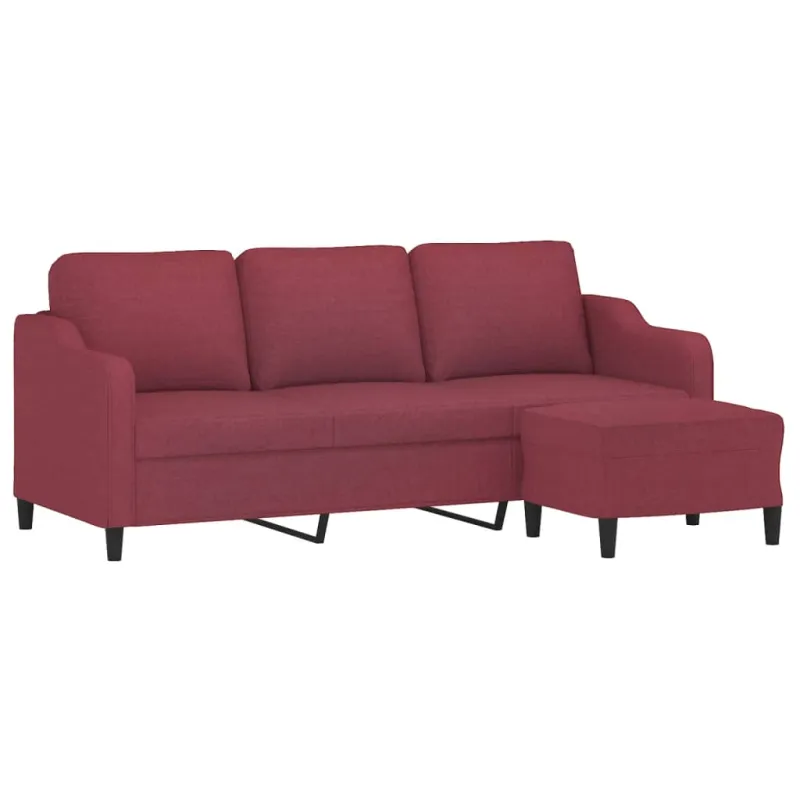 Trivietė sofa su pakoja, raudonojo vyno spalvos, 180cm, audinys
