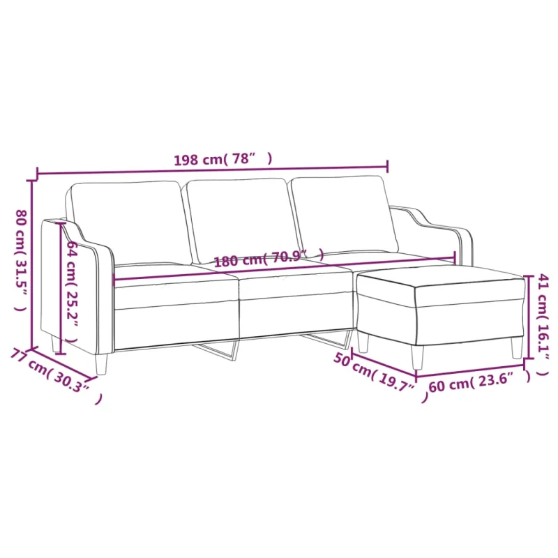 Trivietė sofa su pakoja, raudonojo vyno spalvos, 180cm, audinys