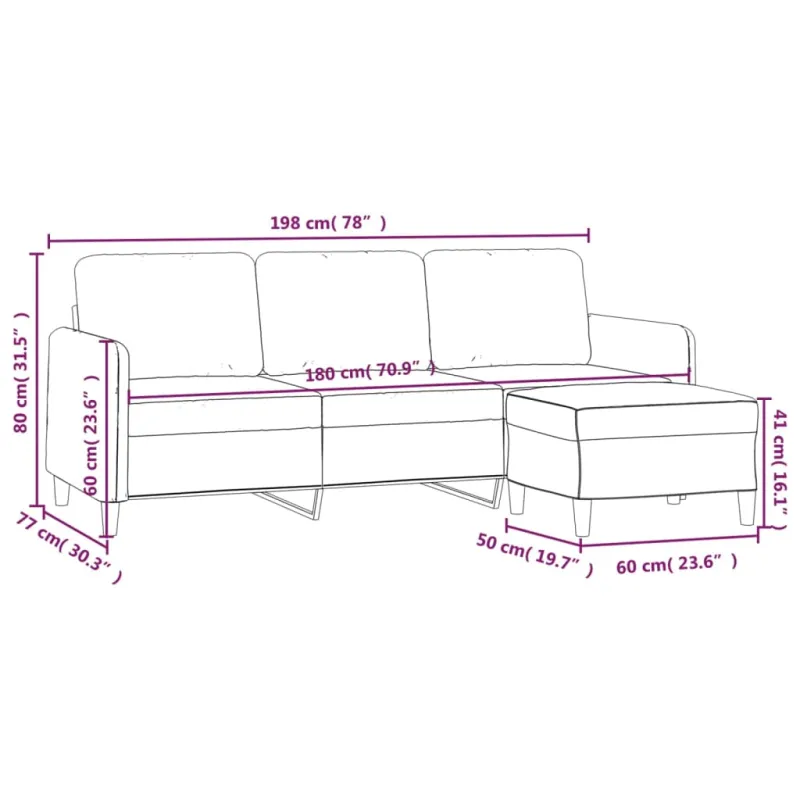 Trivietė sofa su pakoja, rudos spalvos, 180cm, audinys