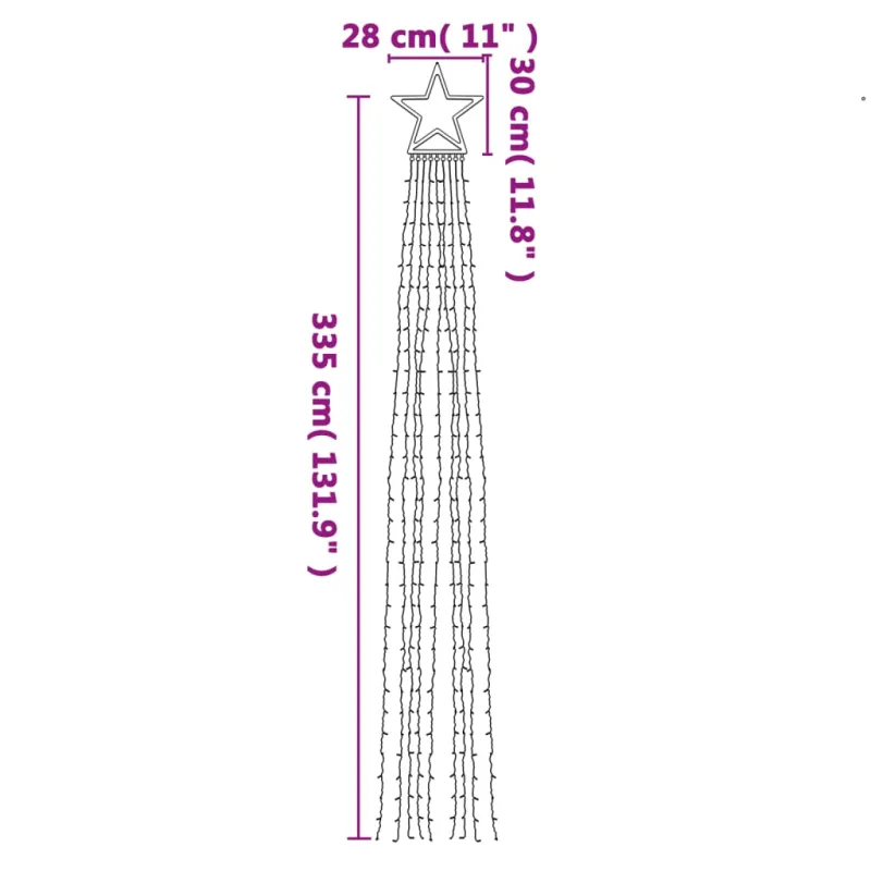 Kalėdų eglutės girlianda, šilta balta, 375cm, 320 LED lempučių