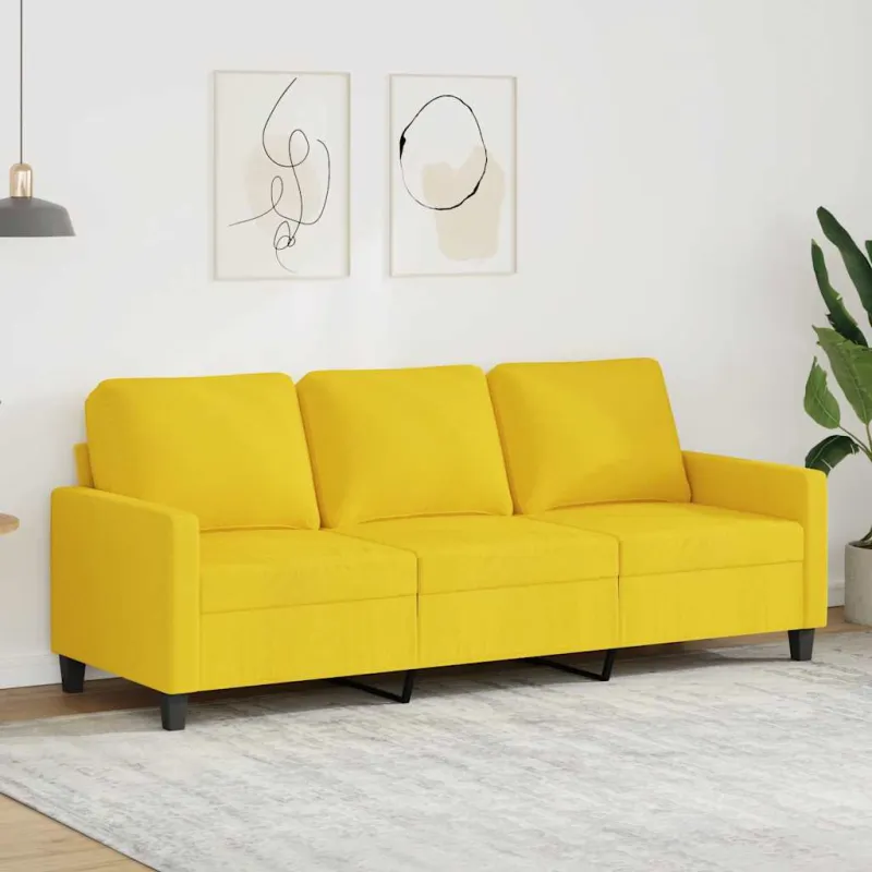 Trivietė sofa, šviesiai geltonos spalvos, 180cm, audinys