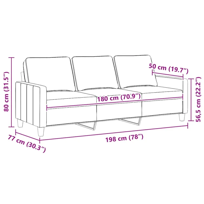 Trivietė sofa, šviesiai geltonos spalvos, 180cm, audinys