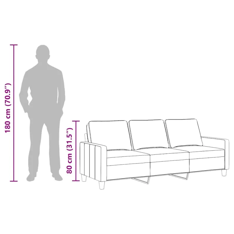 Trivietė sofa, šviesiai geltonos spalvos, 180cm, audinys
