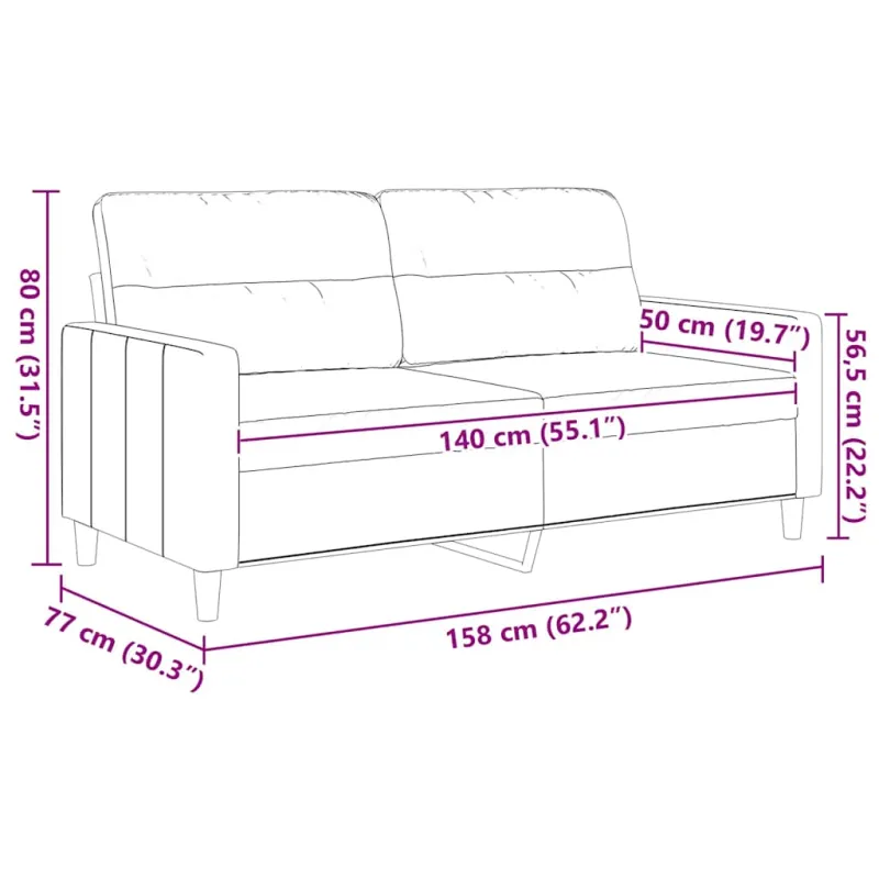 Dvivietė sofa, juodos spalvos, 140cm, audinys