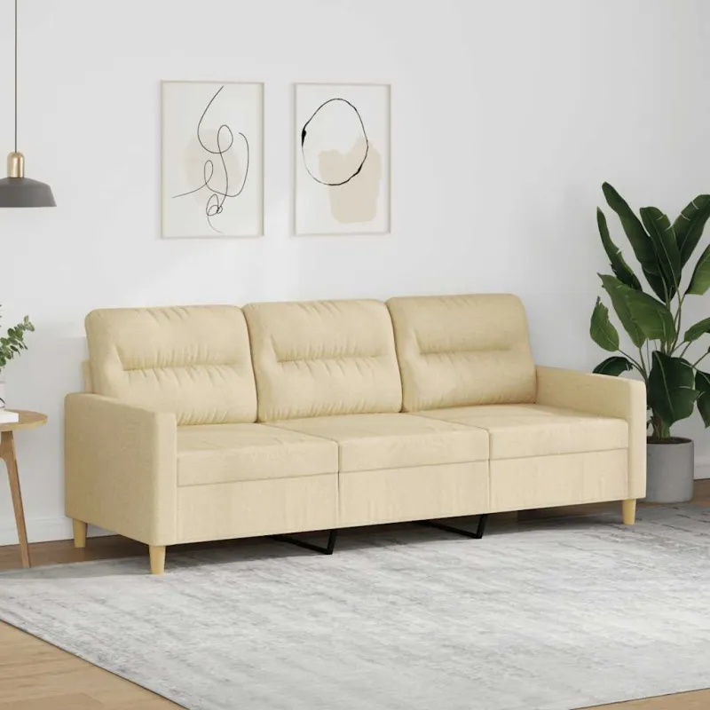 Trivietė sofa, kreminės spalvos, 180cm, audinys