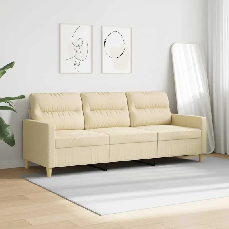 Trivietė sofa, kreminės spalvos, 180cm, audinys