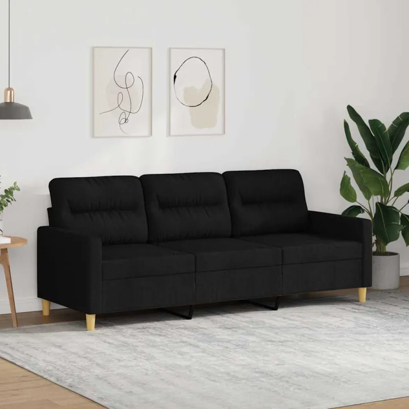 Trivietė sofa, juodos spalvos, 180cm, audinys