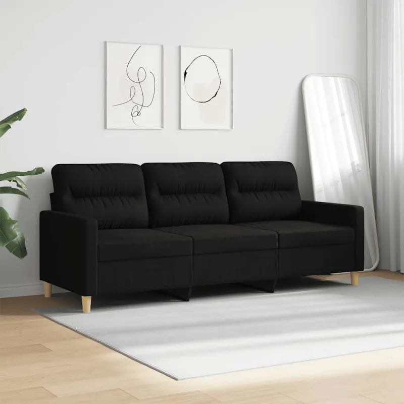 Trivietė sofa, juodos spalvos, 180cm, audinys