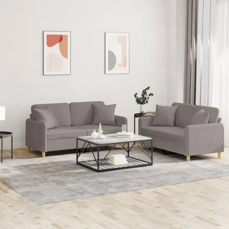 Sofos komplektas su pagalvėmis, 2 dalių, taupe, audinys