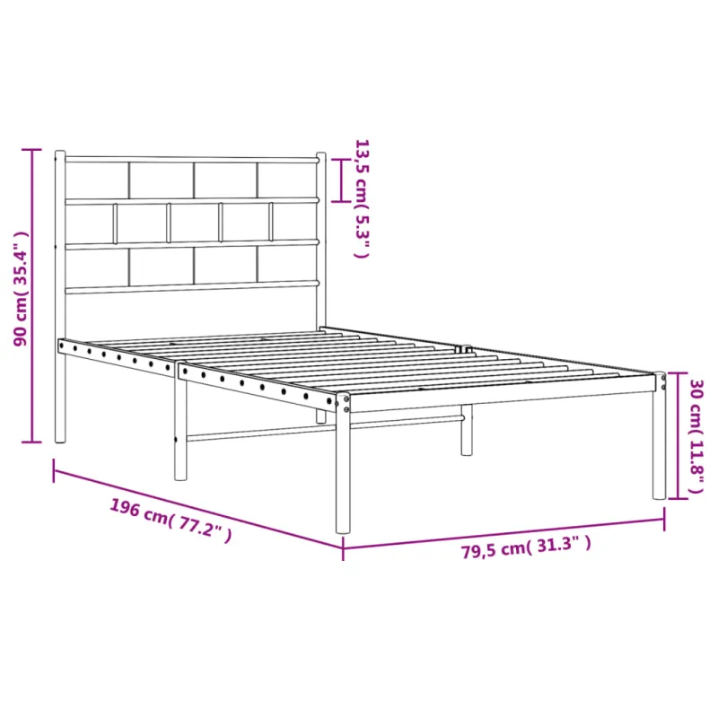 Lovos rėmas be čiužinio, baltas, 75x190cm, metalas