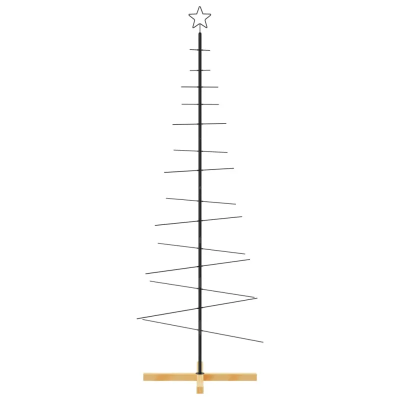 Metalinė Kalėdų eglutė su mediniu pagrindu, juoda, 180cm